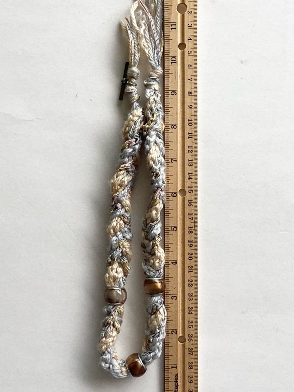Necklace Hand Crafted Braided Boho Beaded Silver Grey Cream 18” - Picture 10 of 14